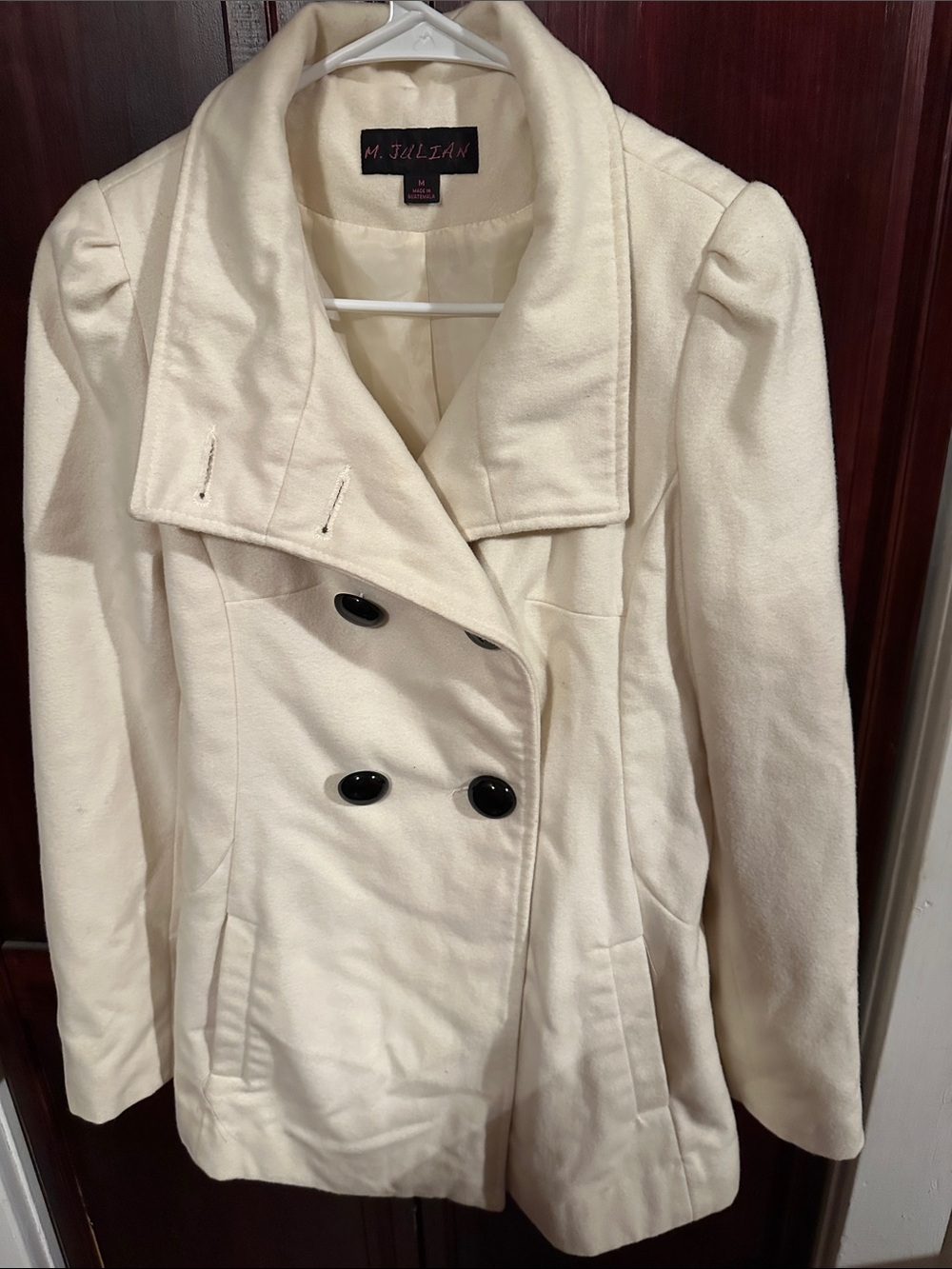 M Julian Women's Vintage Cream Double-Breasted Lined Wool Blend Peacoat size M